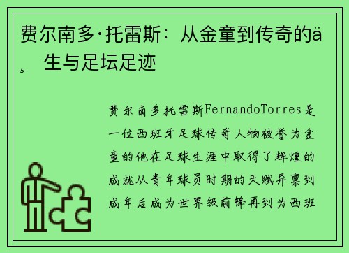 费尔南多·托雷斯：从金童到传奇的一生与足坛足迹