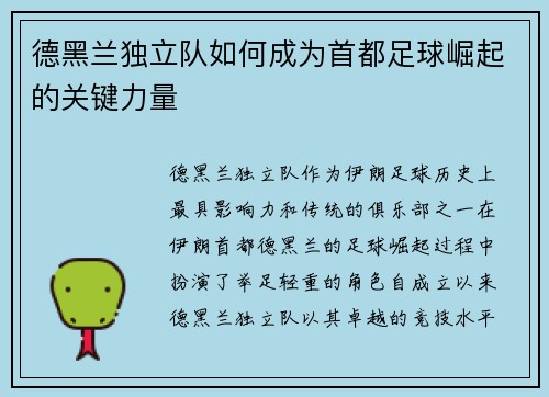德黑兰独立队如何成为首都足球崛起的关键力量