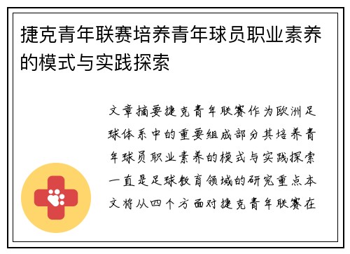 捷克青年联赛培养青年球员职业素养的模式与实践探索