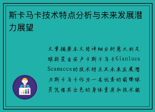 斯卡马卡技术特点分析与未来发展潜力展望